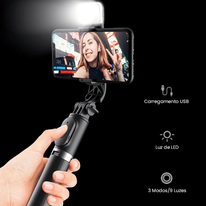 SnapPhoto® | Pau de Selfie e Tripé Bluetooth 4 em 1 + Controle Remoto de Brinde + Brinde Surpresa